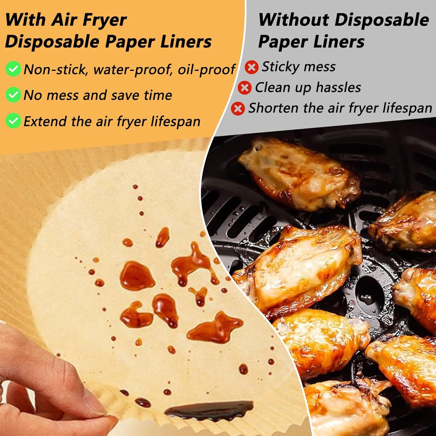 Air Fryer Paper Liners: 100PCS Round Air Fryer Paper Liners Disposable, 6.3 Inch Natural Wood Pulp Baking Parchment Airfryer Paper Liners for 5-8QT Air fryer, Baking, Steamer, Roasting Microwave