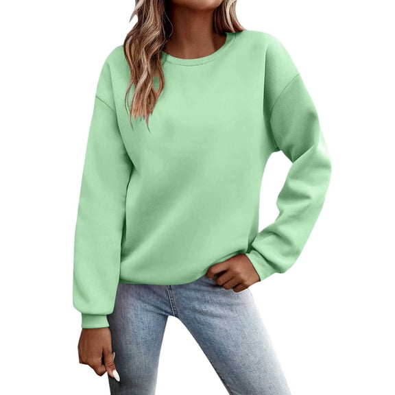 DHFJKG Womens Solid Color Sweatshirts Crewneck Long Sleeve Athletic Pullover Casual Comfortable Streetwear Top For Everyday Wear Winter Holiday Tops