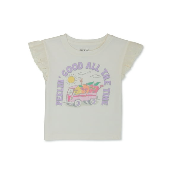 365 Kids from Garanimals Girls Eyelet Sleeve Graphic Tee, Sizes 4-10