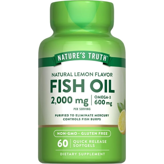 Fish Oil | 2000mg | 60 Softgels | Omega 3 Supplement | Lemon Flavor | by Nature's Truth