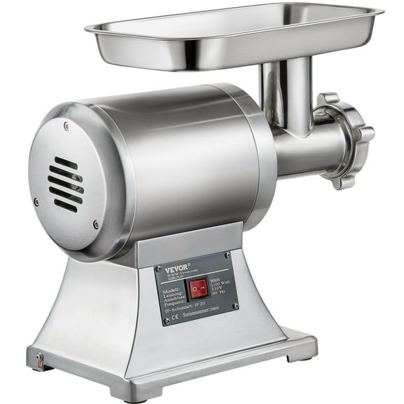 Commercial Electric Meat Grinder, 550LB/h 1100W Heavy Duty Industrial Meat Mincer, Stainless Steel with 2 Blades, Grinding Plates & Stuffing Tubes, 220 RPM