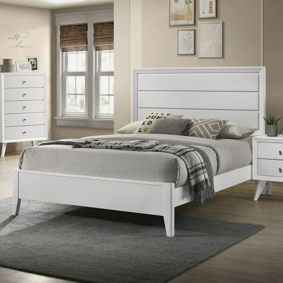 Contemporary Clean White Finish Classic 1pc Cal King Size Bed Angled Wooden Legs Bedroom Furniture