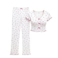thumbnail image 3 of Endives Womens Pajams Set Love Heart Printed Soft Short Sleeve Crop Top and Pant Sets Comfy 2 Piece Pajama for Women Set Loungewear Sleepwear, 3 of 3