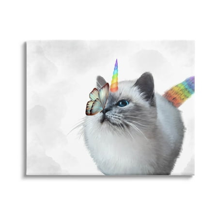 Rainbow Unicorn Kitten Butterfly Animals & Insects Graphic Art Gallery Wrapped Canvas Print Wall Art