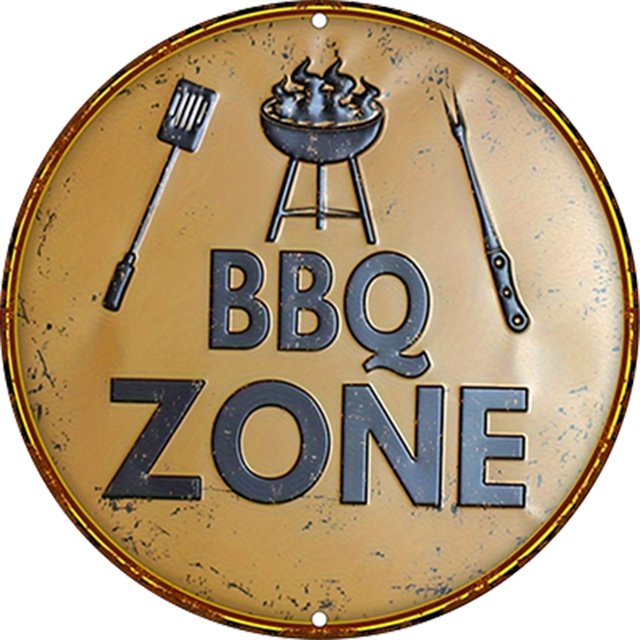 Placa Metal Vintage Zona Barbacoa Pintura Hierro Redonda Arte Pared Bar para El 30x30cm