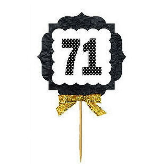 71st Birthday / Anniversary Gold Ribbon Hand Crafted Novelty Cupcake Decoration Toppers / Picks -12ct