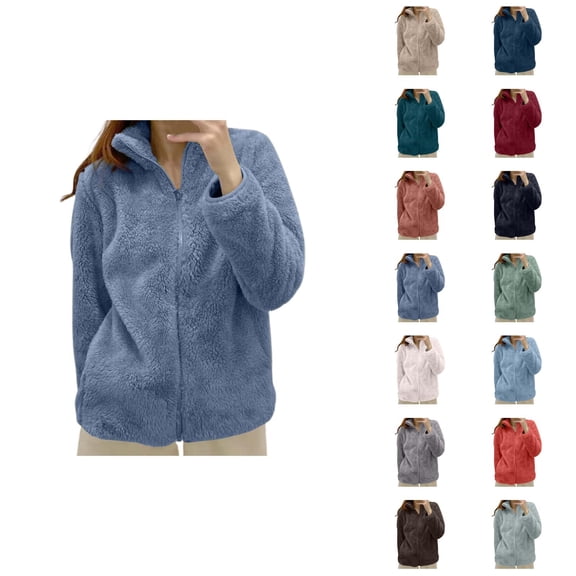 Womens Fleece Jacket 2026 Fashion Soft Thermal Long Sleeve Stand Collar Full Zip Up Winter Coat Outerwear