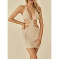 thumbnail image 4 of Elippeo Women Halter Bodycon Mini Dress, Sleeveless Tie Backless Hollow Out Knit Beach Dress, 4 of 9