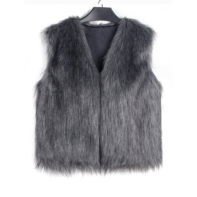 SUNSIOM Gilet en Fausse Fourrure pour Femmes, Sans Manches Ouvert devant Gilet Solide pour Rue Décontractée