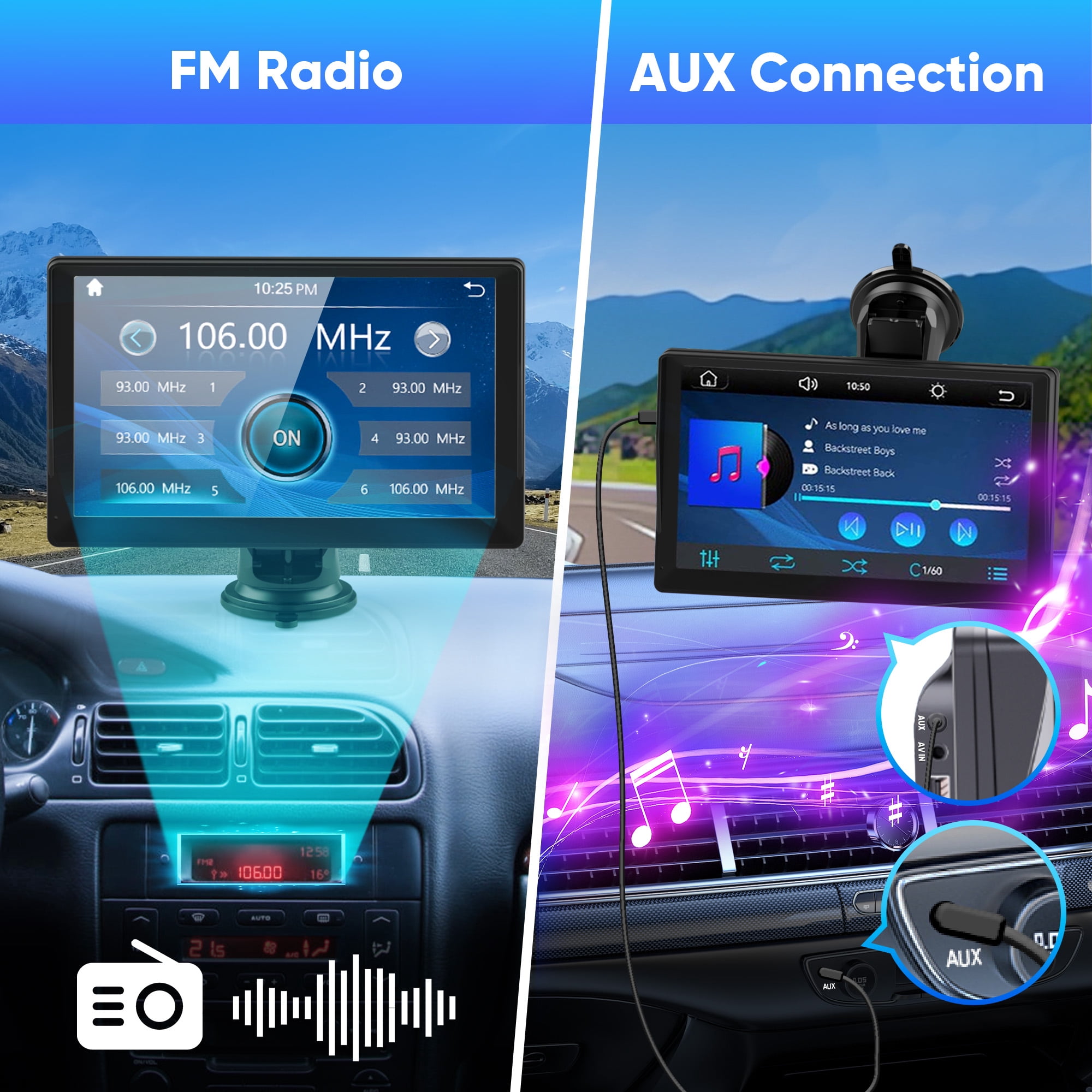 New Portable 9'' Wireless Apple Carplay for Universal Vehicle, Touchscreen Car Stereo with 1080P Rear Camera and TF Card