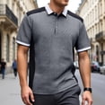 thumbnail image 2 of Color Block Polo Shirts for Men Summer Casual Short Sleeve Textured Collared Slim Fit Work Tshirts Golf Shirt, 2 of 9