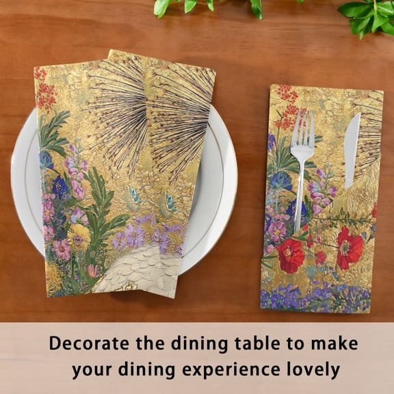 Satin Native Fab Cotton Dinner Napkin Crane in Floral Setting Reusable