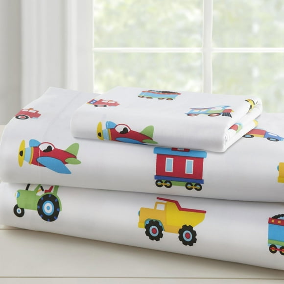 Wildkin Ensemble de Draps en Microfibre pour Enfants Garçons et Filles, Ensemble de Literie Comprend Drap Plat, Drap-Housse et une Taie d'Oreiller Standard (Trains, Avions et Camions)