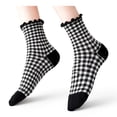 thumbnail image 3 of AVRNLIQ Womens Vintage Gingham Ruffle Crew Socks, Soft Breathable Knit, One Size, Black, 3 of 5