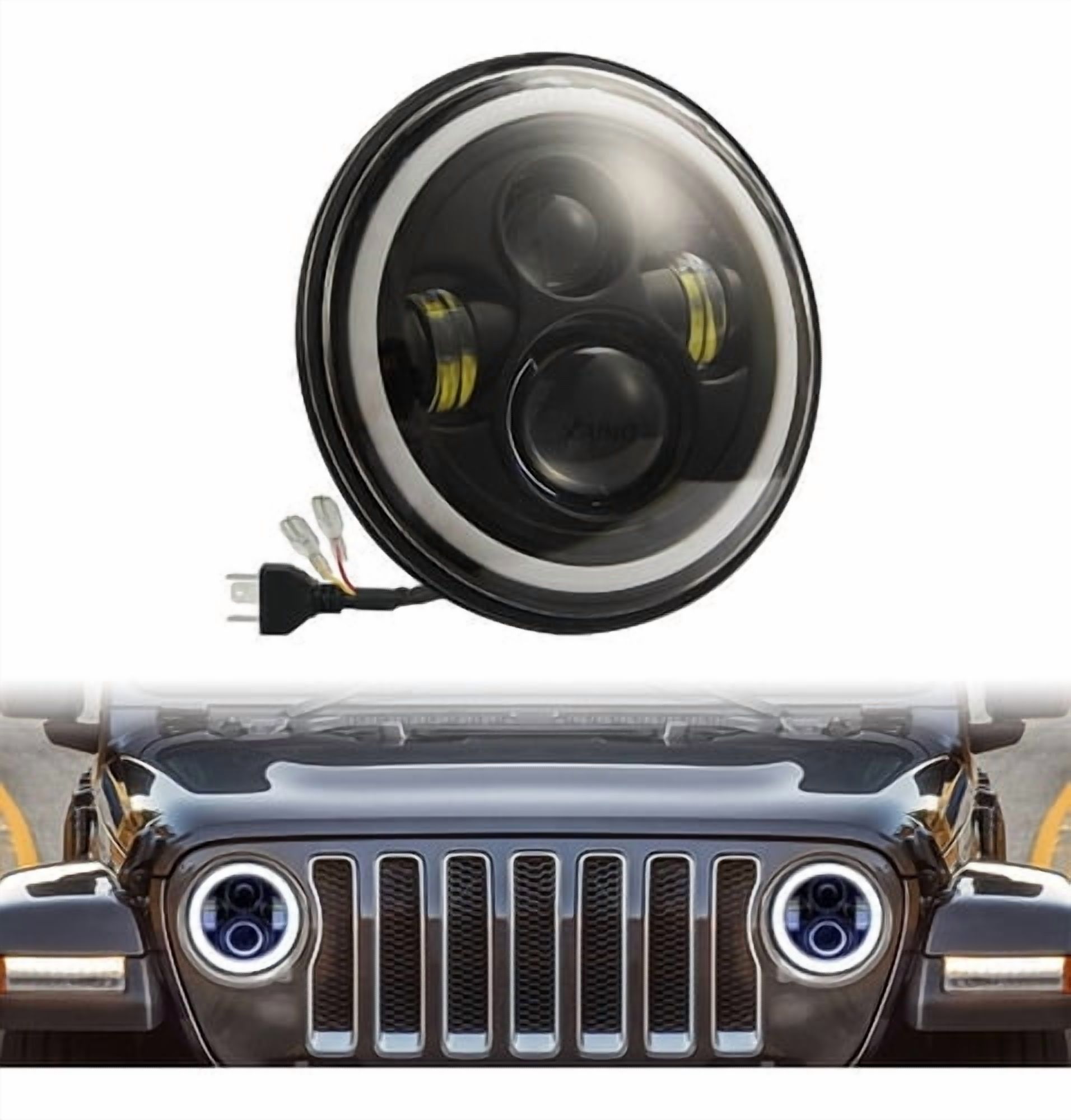 Applies to Led Headlight Magnifying Glass 7'' Round Angel Eyes Davidson Honda Jeep Xj