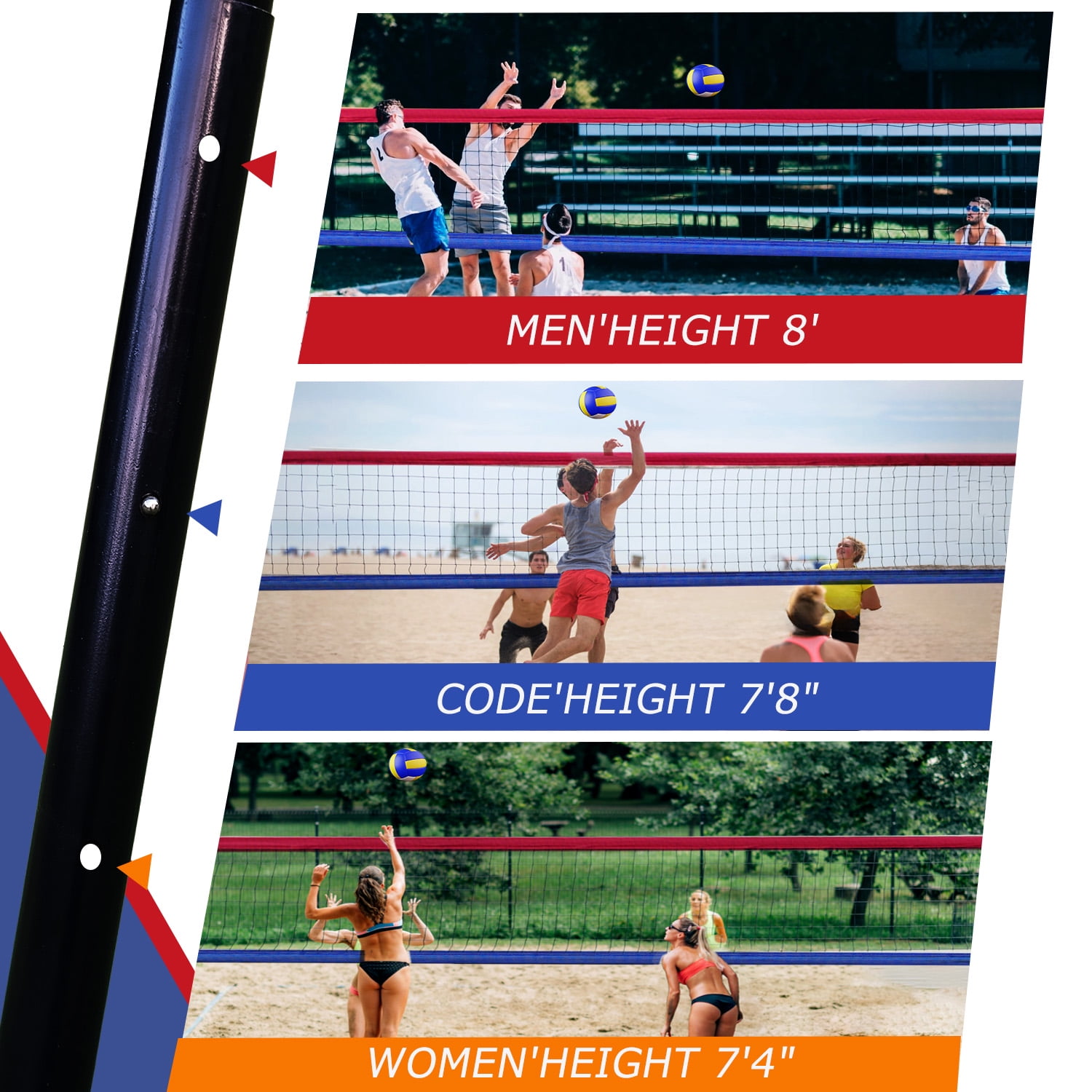 Outdoor Portable Volleyball Net Set System for Backyard 3 Heights Adjustable ,Quick & Easy Setup, For Beach Backyard, With Carrying Bag