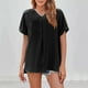 thumbnail image 2 of Tamaño Más Suelto Ajuste Camisetas para las Mujeres con Cuello en V de Manga Corta Suelta Camisa Superior, Poliéster, 2 of 6