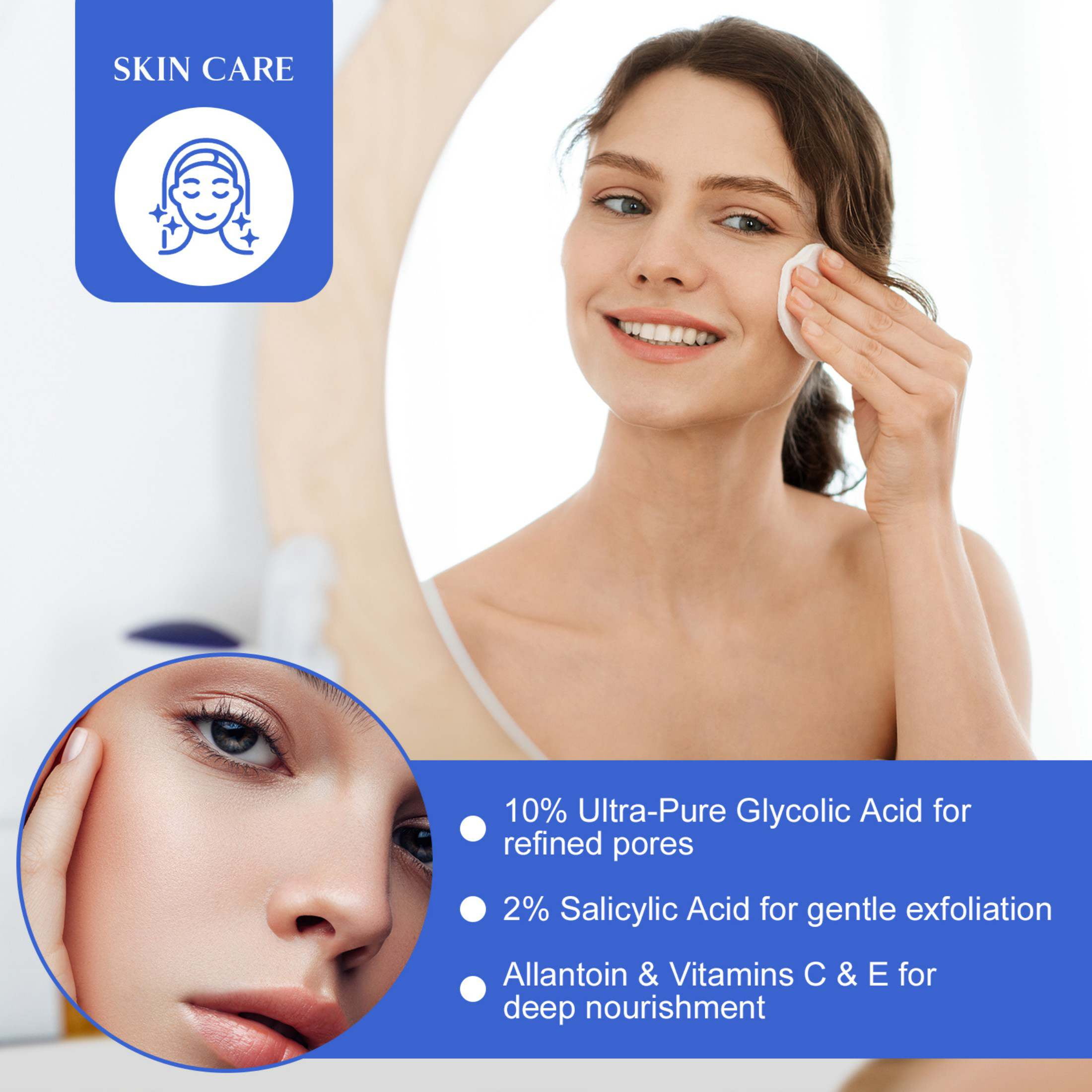 Ikzee 3-Pack Glycolic Acid Pads,Cleansing Pads for Face & Body with Vitamins B3, C & E,Anti-Aging Face Pads