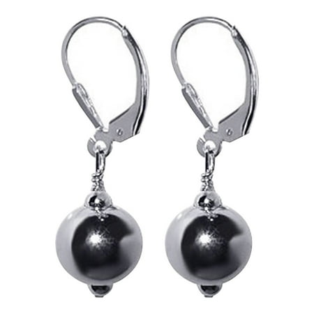 Silver Ball Drop - Gem Avenue 925 Sterling Silver 10mm Ball Leverback Drop Earrings