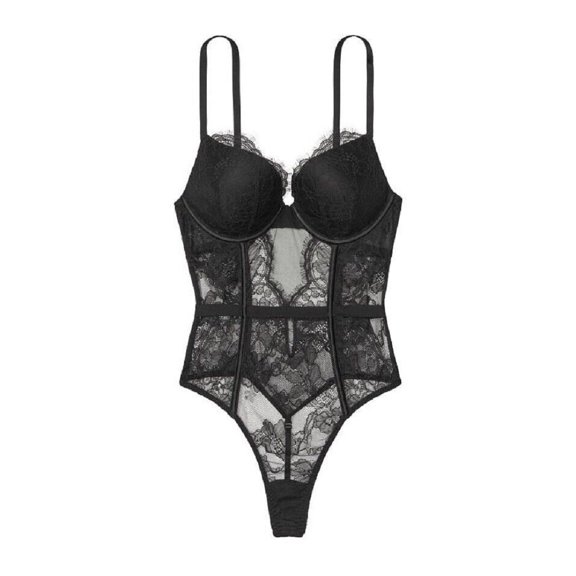 Victoria’s Secret Very Sexy Bombshell Add 2 Cups Bra Black Lace Teddy Size X-Large NWT