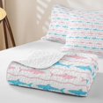 thumbnail image 4 of Manfei Cartoon Sea Shark Quilt King, Simple Wave King Coverlet Set, Sky Blue Pink, 3 Pieces, 1 Bedspread and 2 Pillowcases, 4 of 7