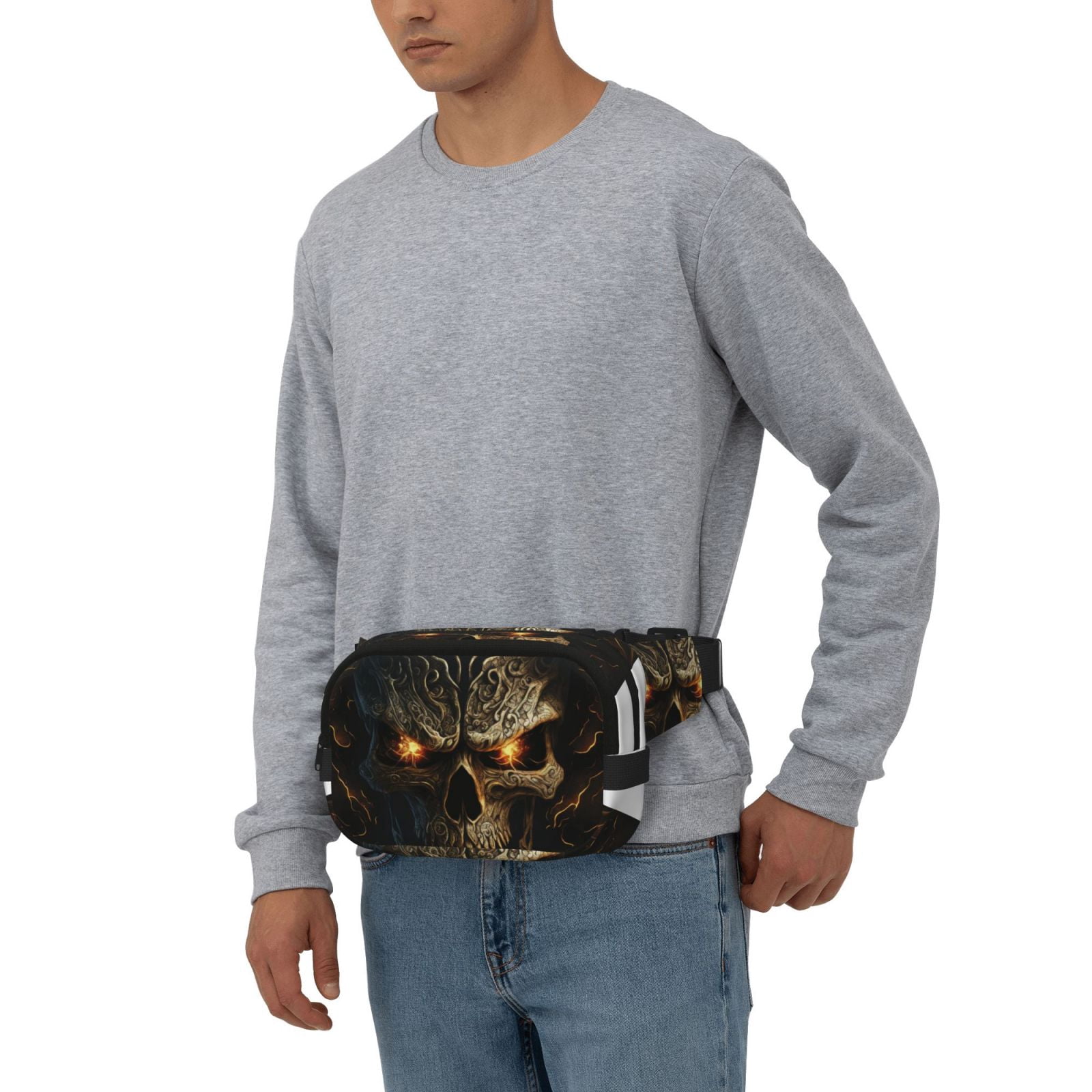 Kuqiui Metal Evil Skull Print Fanny Packs for Women Cross Body Waist Bag Fashionable Fanny Pack Designer Workout Hiking Waist Pack Running Travel Gym
