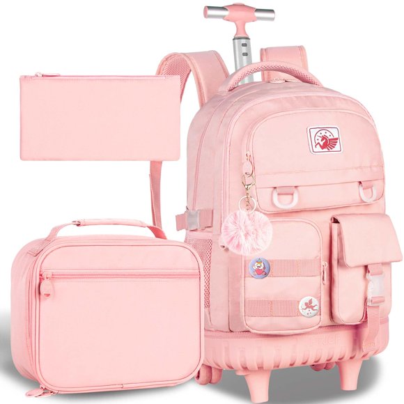 Mochila enrollable CCJPX para niñas y mujeres de 53 cm con bolsa de almuerzo rosa