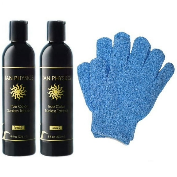 Tan Physics True Color Tanner (2 Pack) w/ FREE Exfoliation Gloves by Sans-Sun