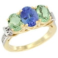 thumbnail image 1 of 10K Yellow Gold Natural Tanzanite & Green Amethyst Sides Ring 3-Stone Oval Diamond Accent, size 5, 1 of 3