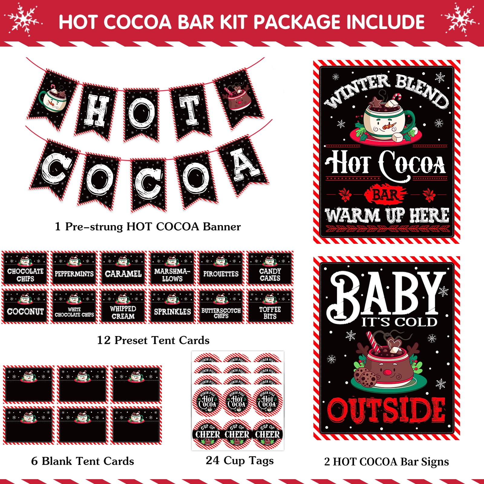 Hot Cocoa Bar Party Set – Deko, Teller, Tassen, Tischdecke Für Weihnachtsfeiern