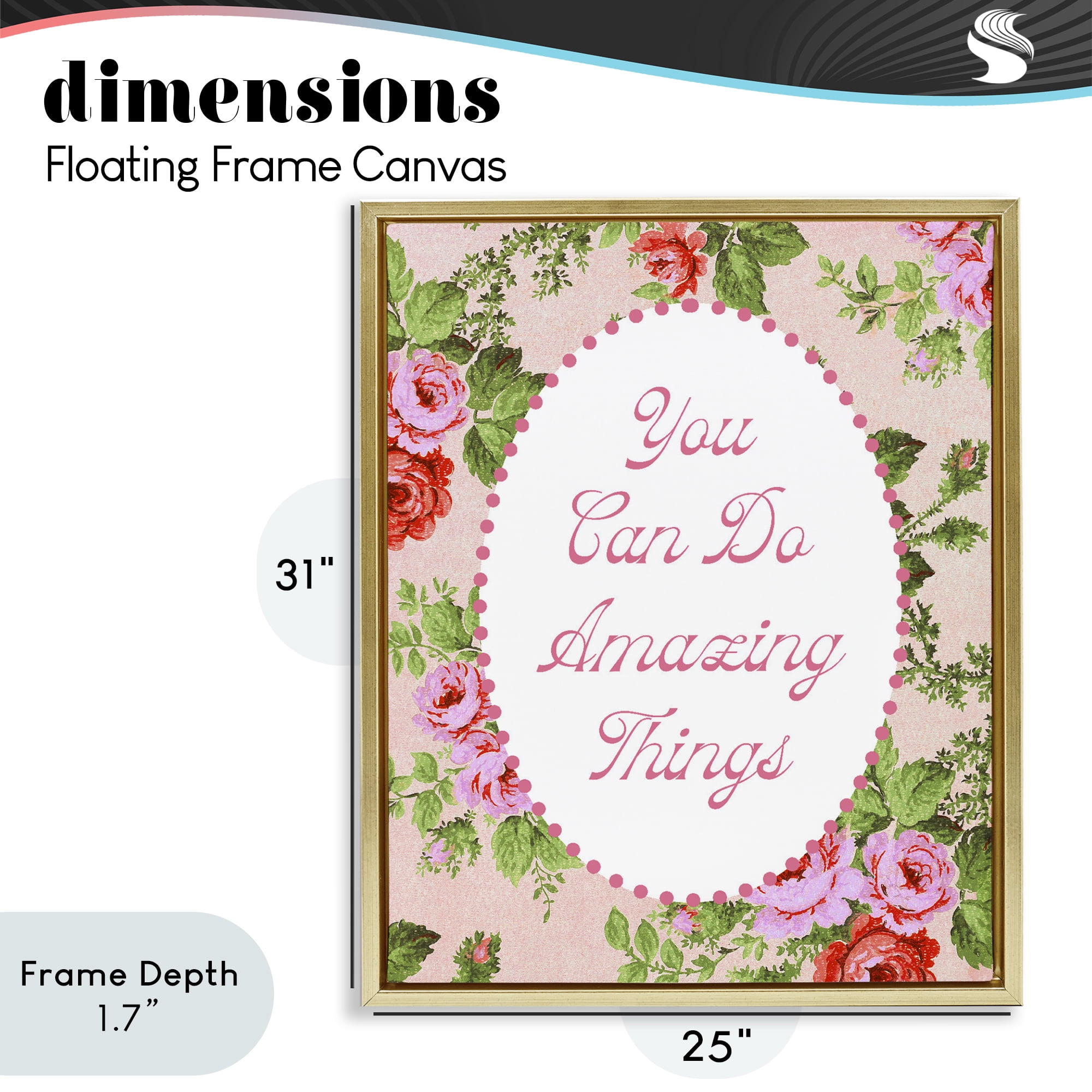 Stupell Industries You Can Do Amazing Things with Vintage Florals Gold Framed Floater Canvas Wall Art, design by Lil' Rue