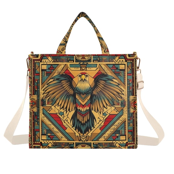 FORMRS Womens Corduroy Tote Bag Crossbody Shoulder Handbag with Pocket, Retro Abstract Eagle