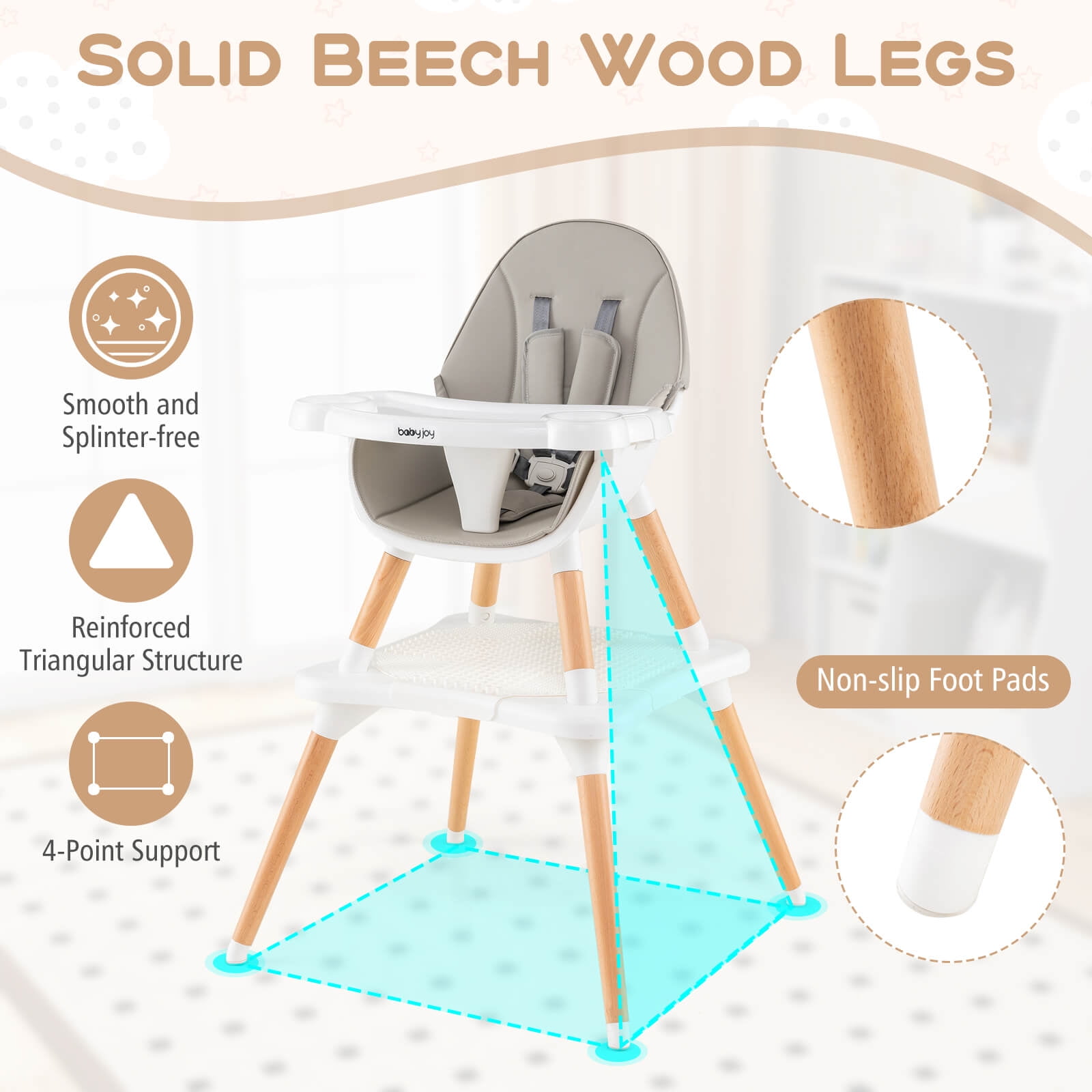 Costway 6-in-1 Baby High Chair Infant Wooden Convertible Chair with Building Block Table Gray