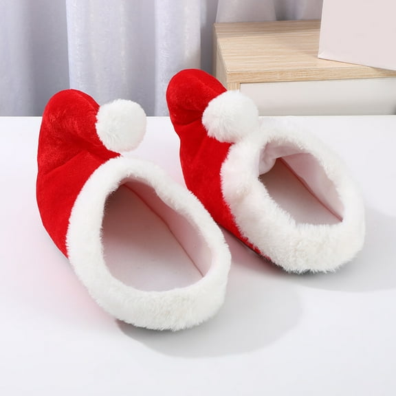 Callipe 1 Pair Christmas Santa Slippers Festive Red Cartoon Shoes Lovely Adorable Santa Slippers for Decoration And Comfort