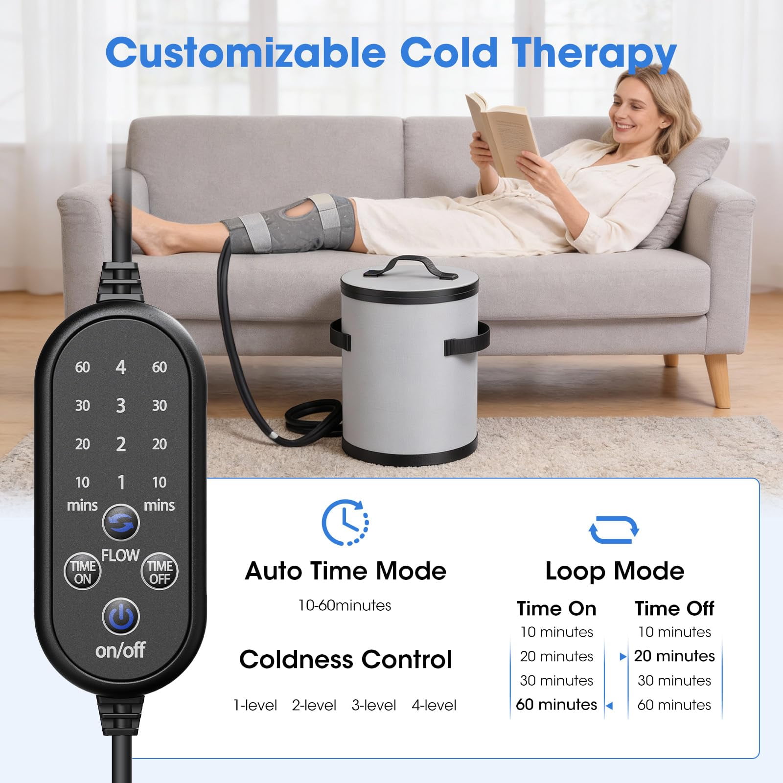 Cold Therapy Machine, Ice Machine for Knee After Surgery, cryotherapy Systerm with Pump, Adjustable Timer, Ideal for Knee Replacement Recovery, ACL,Swelling, Sprains, and Other Injuries (Light Gray)