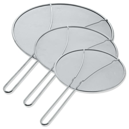 

U.S. Kitchen Supply 13 11.5 9.5 Stainless Steel Fine Mesh Splatter Screen with Resting Feet Set - Use on Boiling Pots Frying Pans - Grease and Oil Guard Safe Cooking Lid - Keep Stove Top Clean