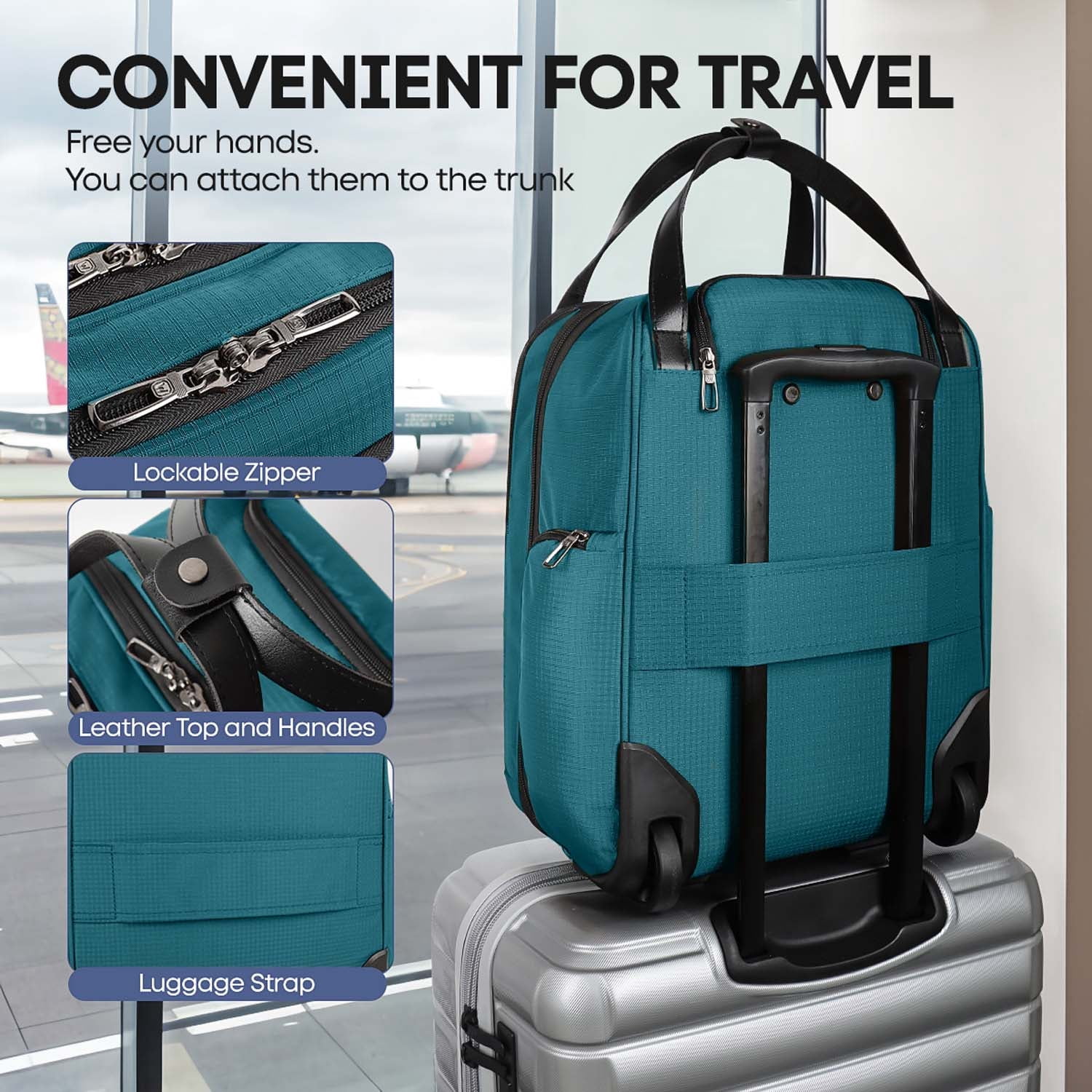 16" Underseat Carry on Luggage for Airplane, Softside Small Rolling Suitcase,Lightweight Personal Item Travel Bag, Green - XJ5011