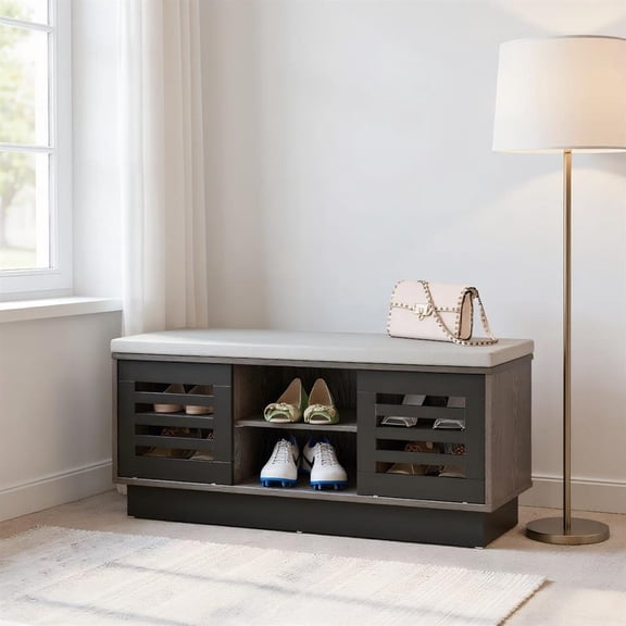 Topcobe Shoe Bench with 6 Storage Compartments and 3 Adjustable Shelves, Shoe Organizer for Front Door Entranc, Gray