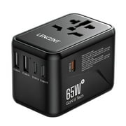 LENCENT Universal Travel Adapter, GaN III 65W International Charger with 2 USB Ports & 3 USB-C PD Fast Charging, All in One Outlet Adaptor for iPhone,Laptops, Type A/C/G/I (USA/UK/EU/AUS)