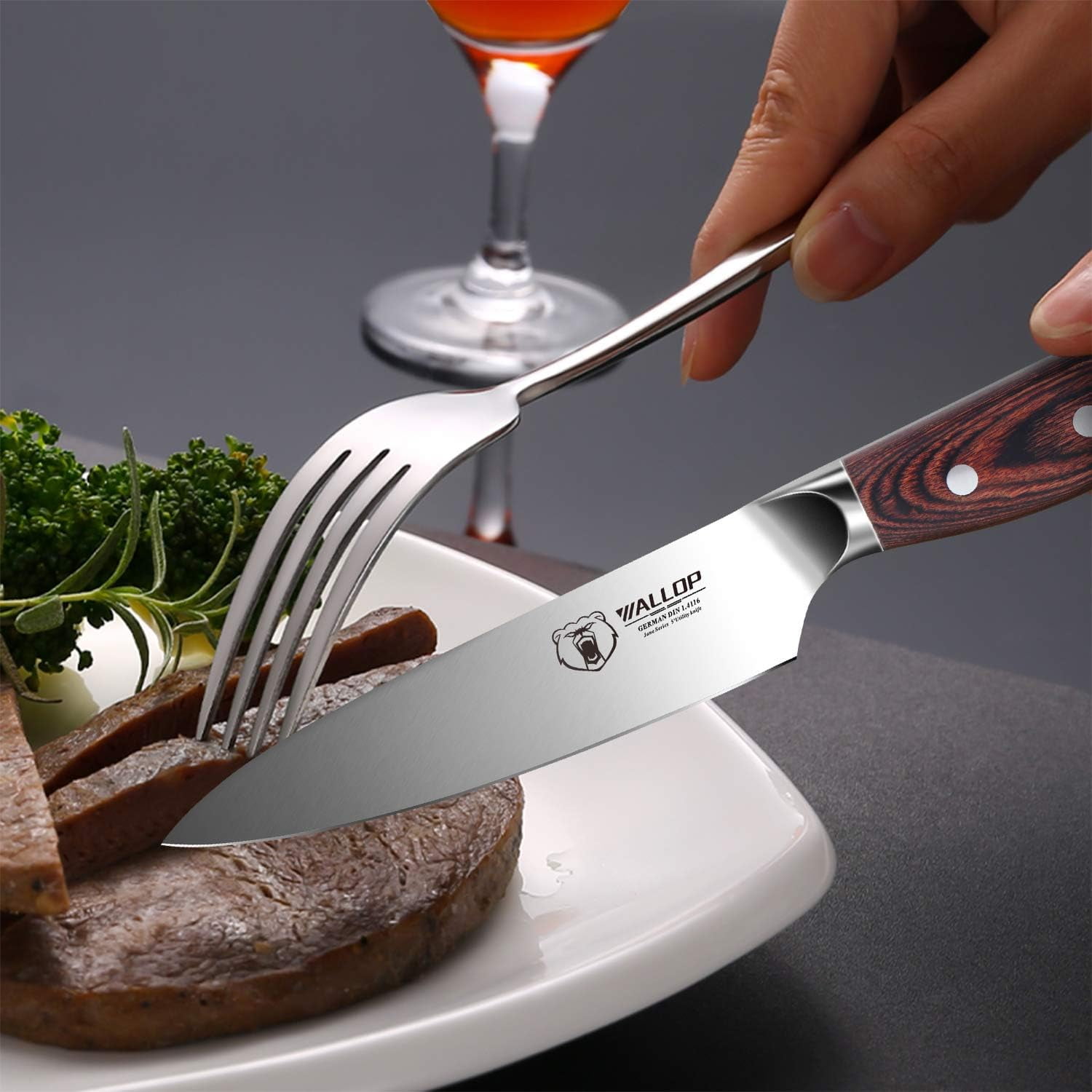 WALLOP Utility Knife - 5 inch Kitchen Utility Knife - German High Carbon Stainless Steel Full Tang Pakkawood Handle - Jane Series with Gift Box