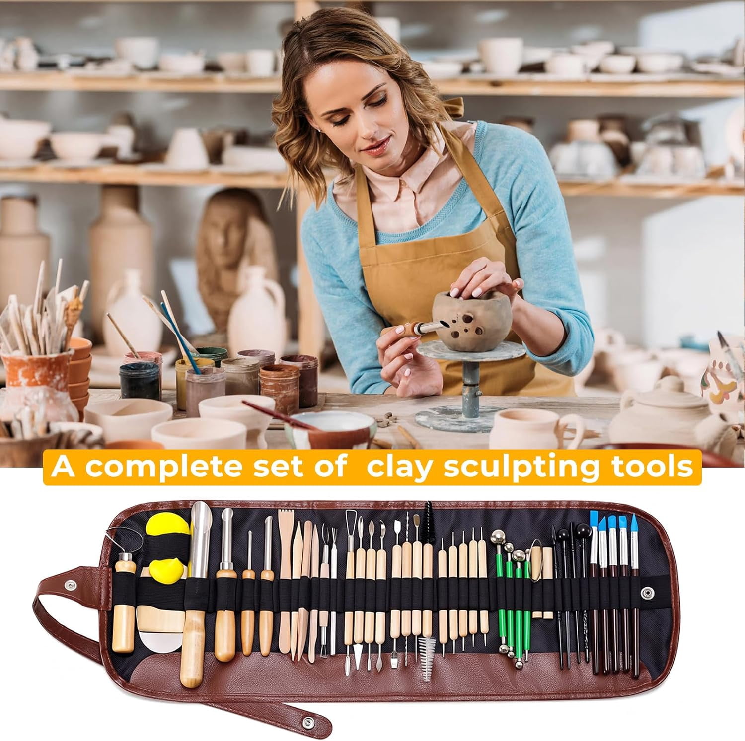 42 PCS Adult Clay Sculpting Tools Kit, All-in-One Pottery Tool Set for Carving, Molding & Shaping - for Adult Hobbyists and Artists