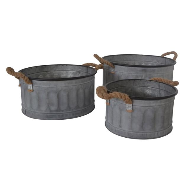 Cheungs 50803 Round Metal Storage Bucket with Rope Handle Set of 3