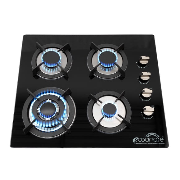 Parrilla Estufa DE Gas Empotrable ECOCINARE 4 QUEMADORES Cristal Templado Gas L.p Y Gas Natural STUF-02