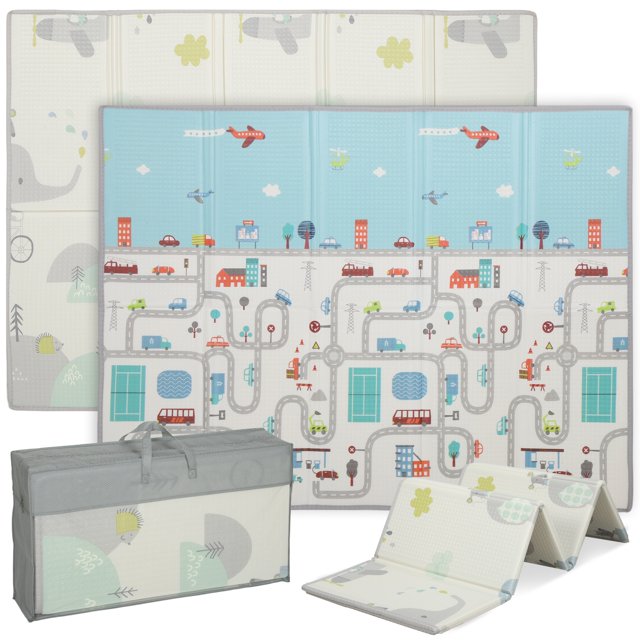 Qaba Baby Play Mat, Large Foam Playmat 77" x 58", Track & Elephant Theme