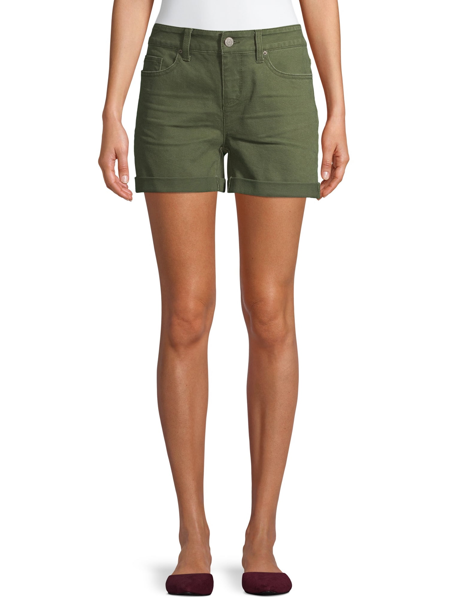 Straight mid-waist denim shorts for ladies