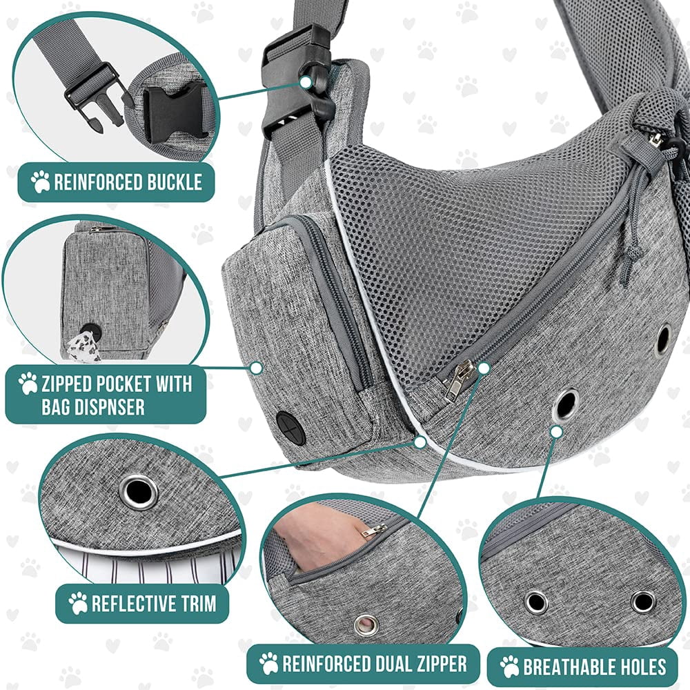 Dog Sling Carrier For Small Dogs  Puppy Purse Bags Traveling Carrying Bag To Wear Medium Cat Adjustable Crossbody Pet Travel Poop Dispenser Max 5 Lbs Gray