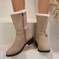 thumbnail image 2 of JHOKCI Womens Plush Lined Winter Boots Low Heel Wide Calf Side Zipper Cozy Warm Mid Calf Snow Boots, 2 of 7