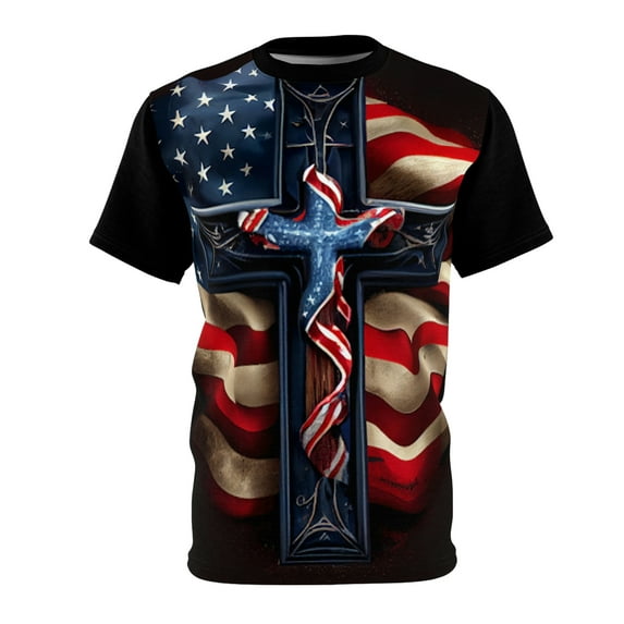Printed Design Patriotic Cross T-Shirt