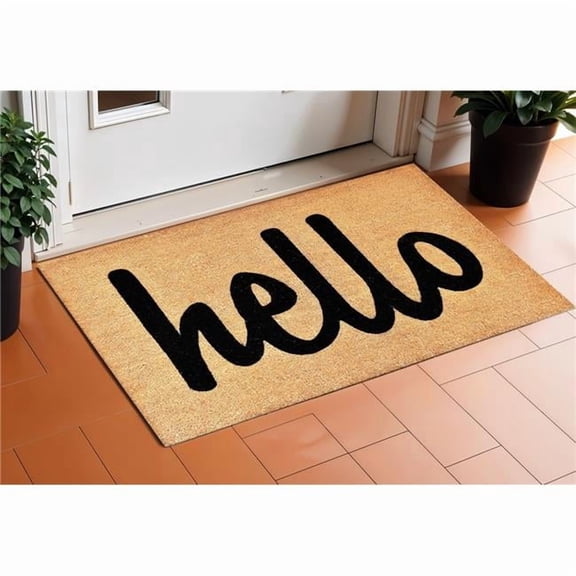 HomeRoots 632320 17 x 29 in. Natural & Black Hello Outdoor Coir Door Mat