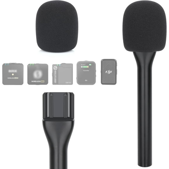 wqlpp-Interview Go Handheld Mic Adaptor with Pop Filter for Interview Microphone, Compatible with Rode Wireless Go II, Wireless PRO, Wireless ME, DJI Mic/DJI Mic 2and Wireless Microphone System